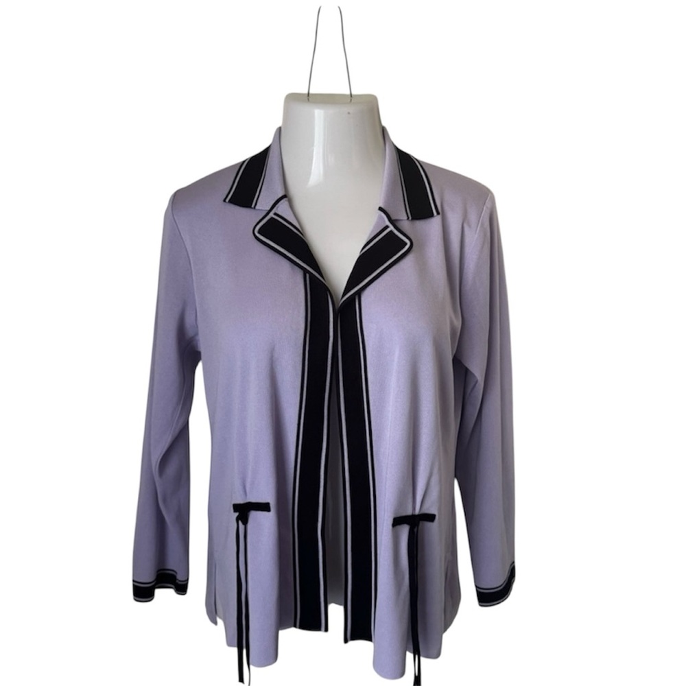 Misook Lavender Cardigan with Black Trim